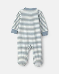 Baby Milk & Cookies Striped Fleece 2-Way Zip Sleepers - Blue