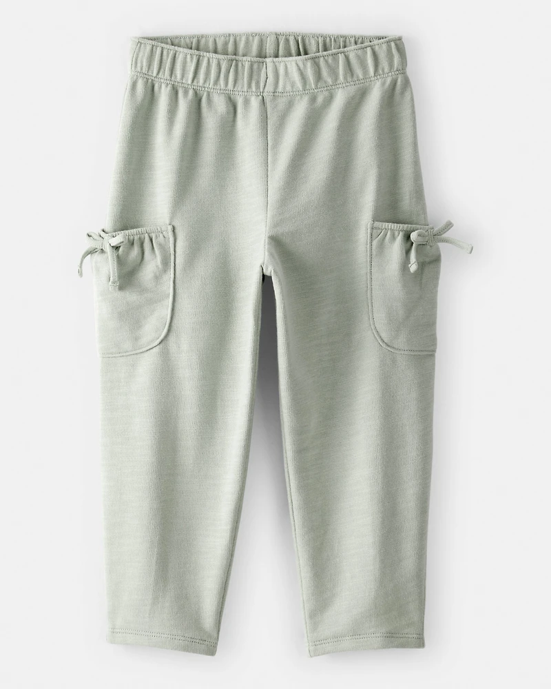 Toddler Girl Bow Pocket French Terry Pants - Green