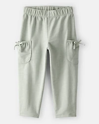 Toddler Girl Bow Pocket French Terry Pants - Green