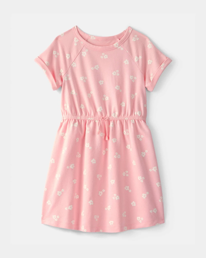 Girls Floral French Terry Dress - Pink