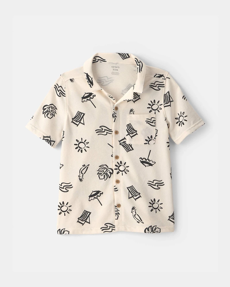Boys Beach Button-Down Shirt - Cream