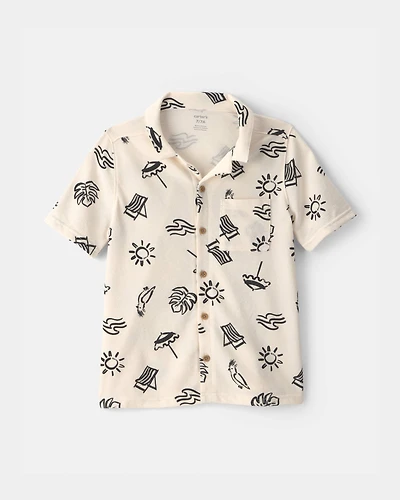 Boys Beach Button-Down Shirt - Cream