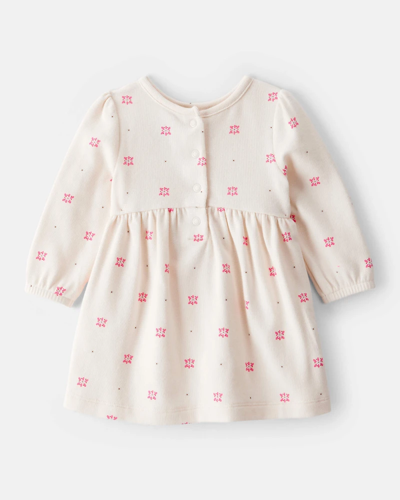 Baby Girl 2-Piece Floral Motif Sherpa Long-Sleeve Dress Set - White/Pink