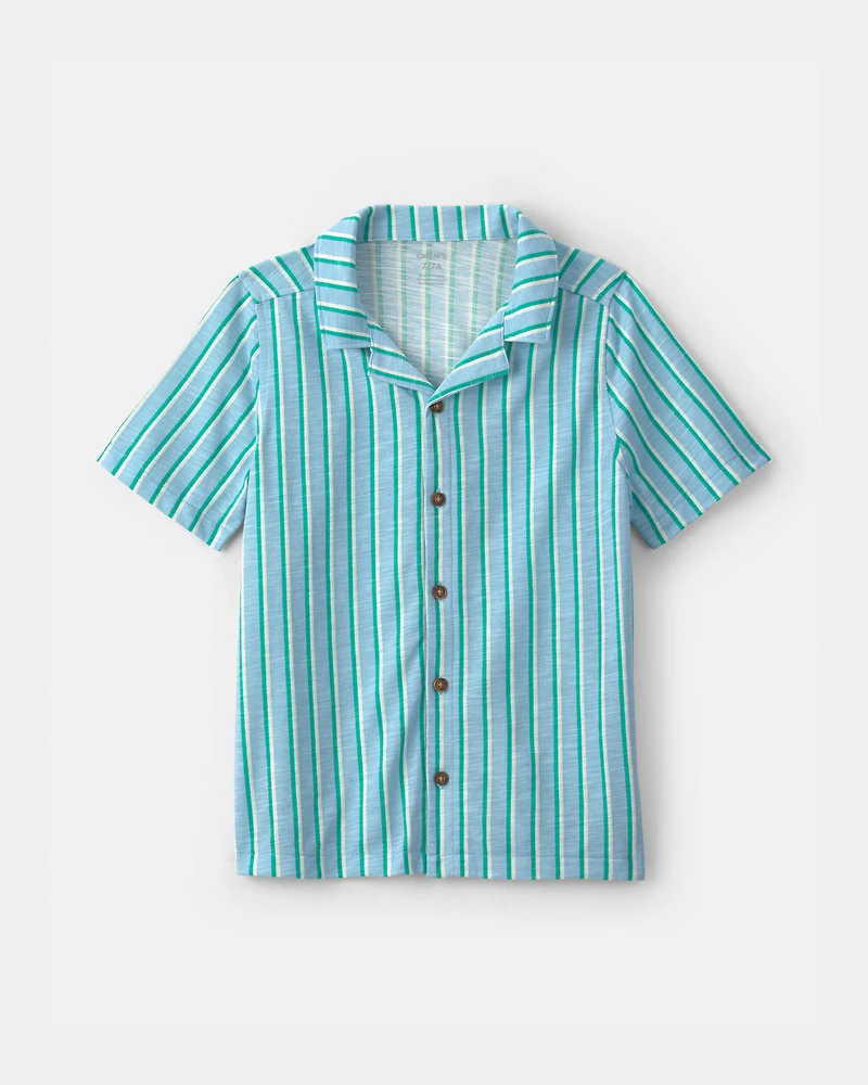 Boys Striped Short-Sleeve Button-Down Shirt - Blue
