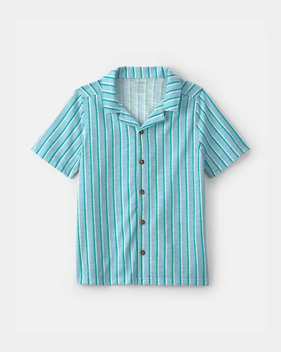 Boys Striped Short-Sleeve Button-Down Shirt - Blue