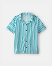 Boys Striped Short-Sleeve Button-Down Shirt - Blue