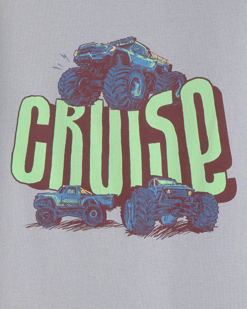 Boys Monster Truck 100% Cotton Snug Fit 4-Piece Pyjama Set - Grey