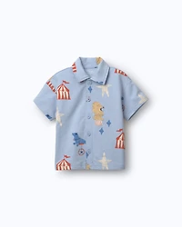 Toddler Boy Button-Down Short-Sleeve Shirt Circus Print - Blue