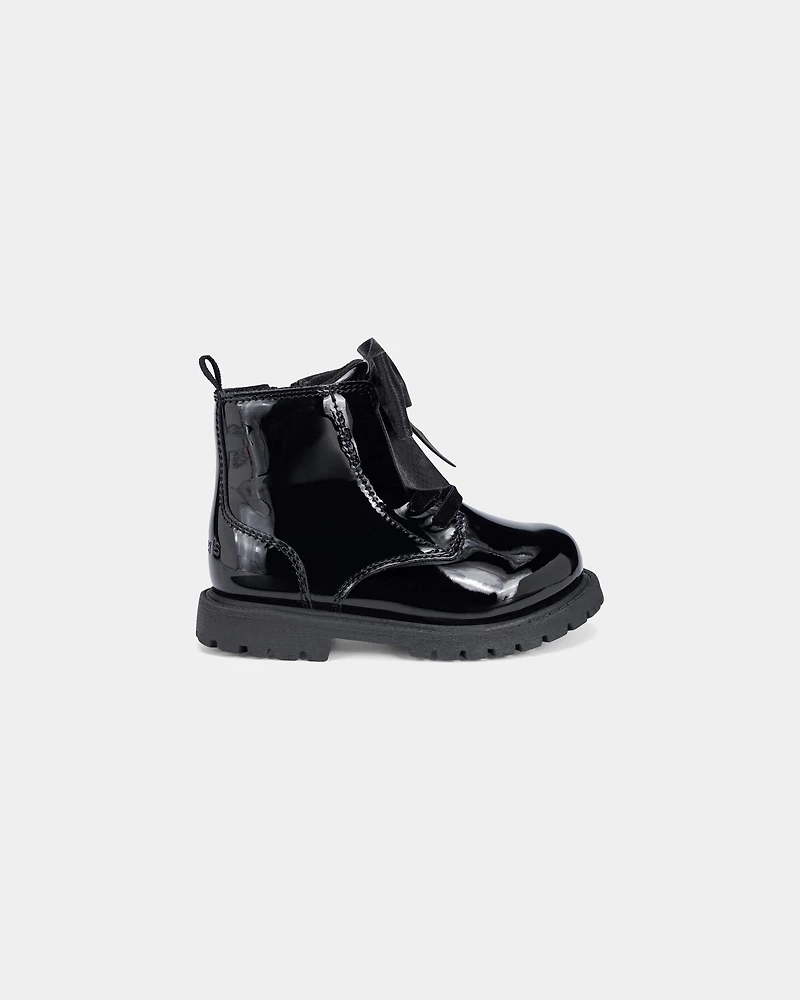 Girls Bow Combat Boots - Black