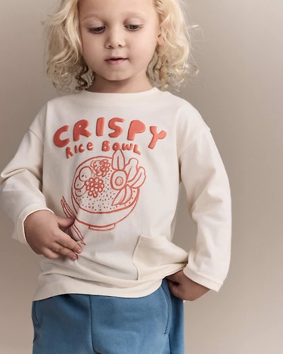 Toddler Crispy Rice Bowl' Long-Sleeve Relaxed Graphic Tee - Cream