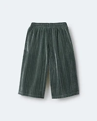 Toddler Girl Velvety Wide-Leg Pant with Bow - Dark Green