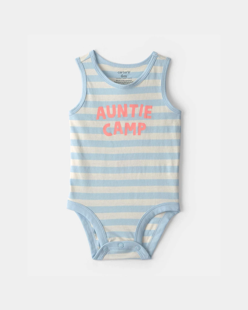 Baby 'Auntie Camp' Sleeveless Graphic Bodysuit - Blue/Ivory