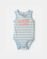 Baby 'Auntie Camp' Sleeveless Graphic Bodysuit - Blue/Ivory