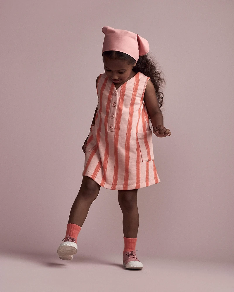 Toddler Girl Striped Pocket Dress - Orange
