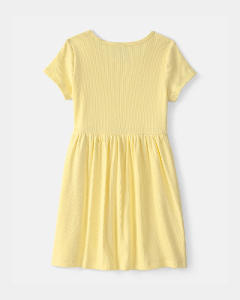 Girls Rib Short-Sleeve Dress - Yellow