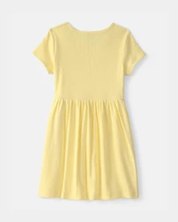 Girls Rib Short-Sleeve Dress - Yellow