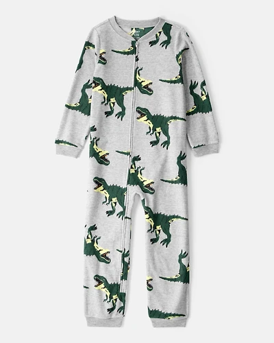 Boys Dinosaur Print Loose Fit Long-Sleeve Zip-Up 1-Piece Pyjamas
