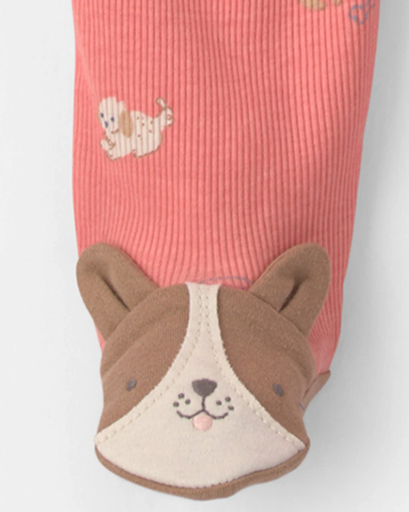 Baby Girl Dog Foot Art Snug Fit Sleeper - Pink