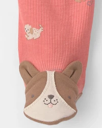 Baby Girl Dog Foot Art Snug Fit Sleeper - Pink