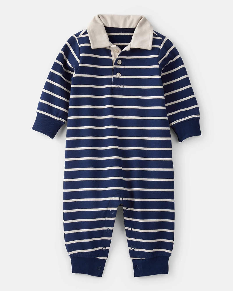 Baby Boy Cotton Long-Sleeve Jumpsuit - Navy/Blue