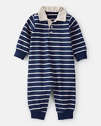 Baby Boy Cotton Long-Sleeve Jumpsuit - Navy/Blue