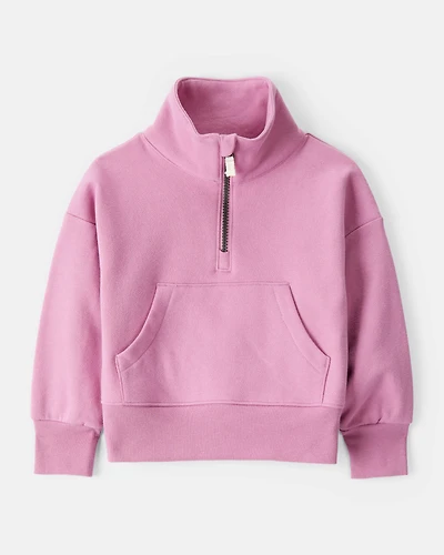 Toddler Girl Long-Sleeve Quarter-Zip Pullover Sweatshirt - Pink