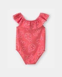 Baby Girl Floral 1-Piece Swimsuit - Red