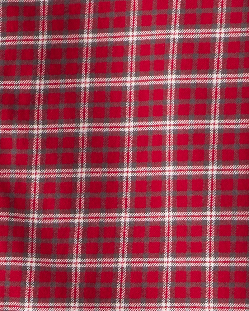 Boys Plaid Cotton Long-Sleeve Button-Down Shirt - Red