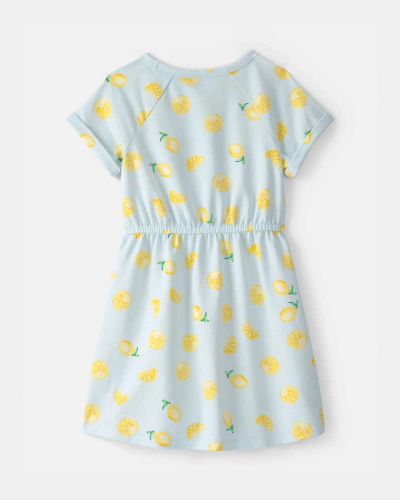 Girls Lemon French Terry Dress - Green/Yellow