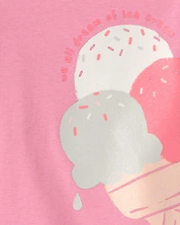 Toddler Girl Ice Cream 100% Cotton Short-Sleeve Snug Fit 4-Piece Pyjama Set - Pink/Ivory