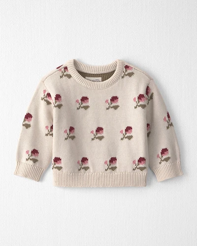 Baby Organic Cotton Sweater Knit Pullover Floral Jacquard