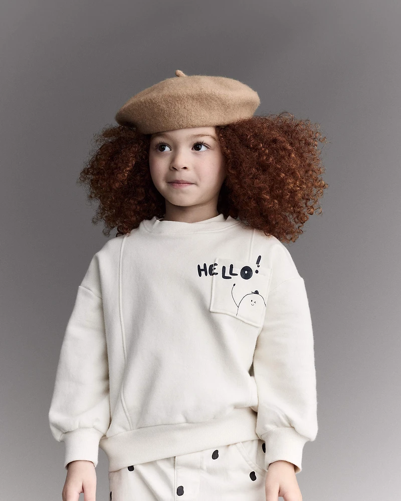 Toddler 'Hello!' Pullover Sweatshirt - Cream