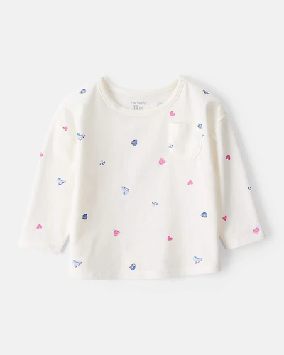 Baby Girl Winter Print Long-Sleeve Top - White