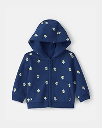 Baby Girl Floral French Terry Zip-Up Hoodie - Blue