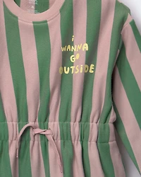 Toddler Girl Tie-Front Dress Stripes - Mauve