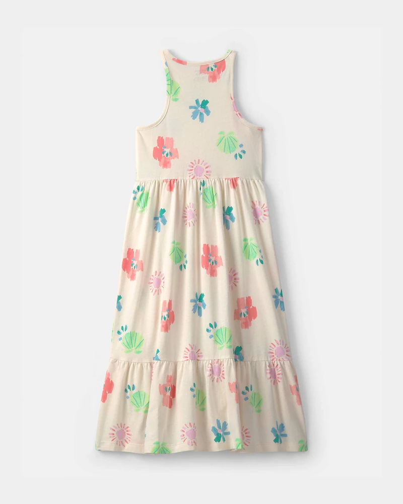 Girls Tropical Floral Sleeveless Maxi Dress - Ivory