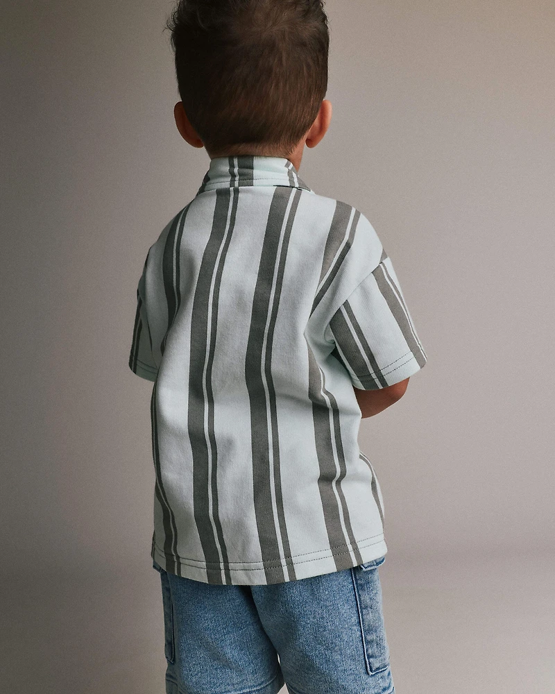 Toddler Boy Button-Down Short-Sleeve Shirt Stripes - Light Green