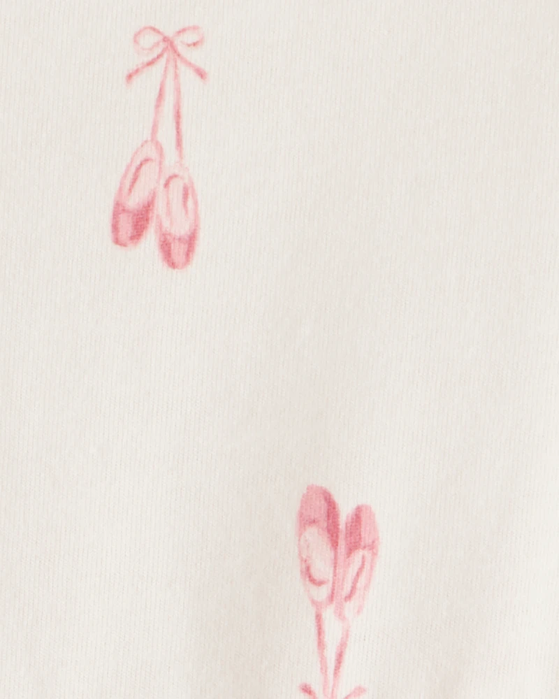 Baby Girl Ballet Slipper Print Long-Sleeve Dress - Ivory