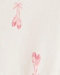 Baby Girl Ballet Slipper Print Long-Sleeve Dress - Ivory