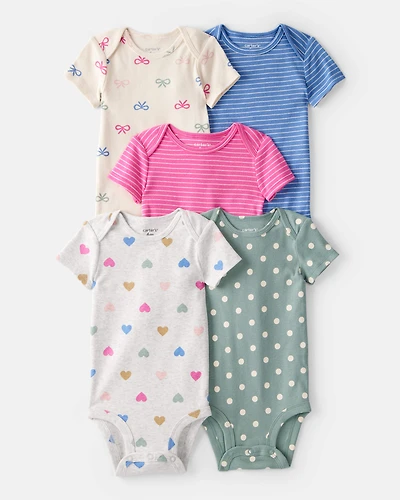 Baby Girl 5-Pack Hearts Print Cotton Multipack Bodysuits