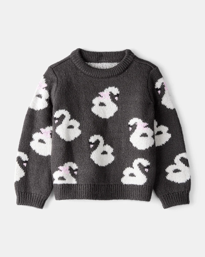 Toddler Girl Swan Sweater - Black