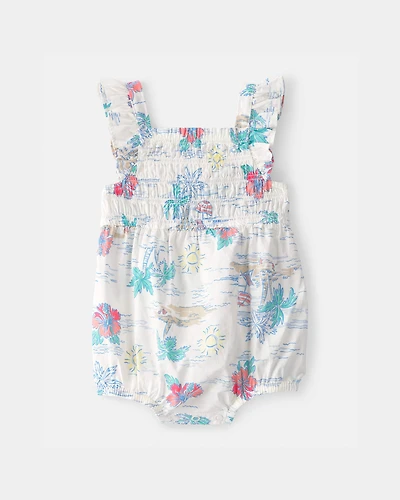 Baby Girl Palm Tree Sleeveless Romper - White