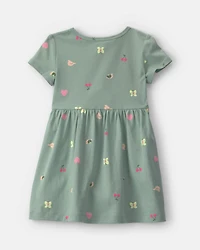 Toddler Girl Butterfly Short-Sleeve Dress - Green