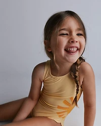 Toddler Girl Scalloped One-Piece Swimsuit Sun Print - Yellow