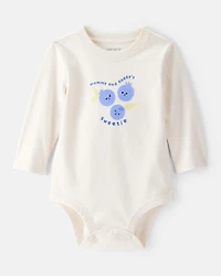 Baby Girl Cotton Long-Sleeve Graphic Bodysuit - White
