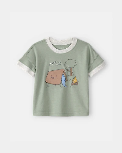 Baby Boy Camping Dinosaur Graphic Tee - Green