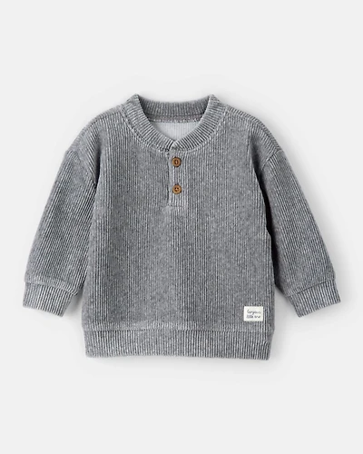Baby Boy Ribbed Velour Pullover Sweatshirt - Grey