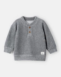 Baby Boy Ribbed Velour Pullover Sweatshirt - Grey