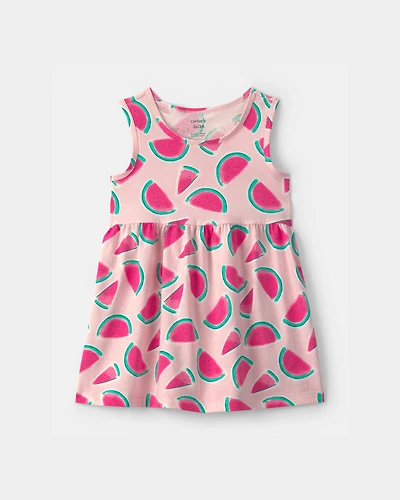Toddler Girl Watermelon Sleeveless Dress - Pink