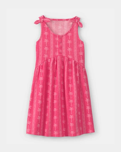 Girls Palm Tree Tank Dress - Pink